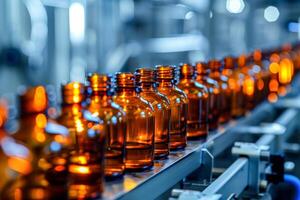 Bottles moving on conveyor photo