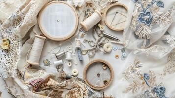 Vintage Embroidery Tools and Materials for Textile Arts and Crafts photo