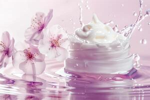 A jar of cream with a splash of water on it photo