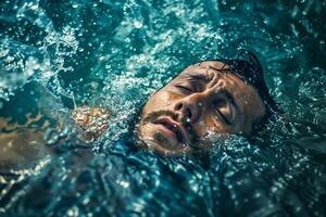 Man swimming with eyes shut photo