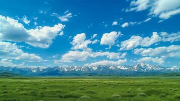 View of vast open field with distant mountains photo