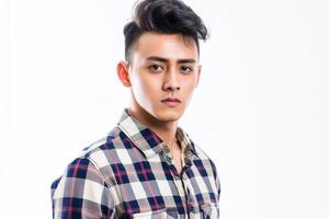 Man wearing plaid shirt posing for photo