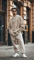 Stylish Young Man in Casual Wear Posing in Urban Environment photo