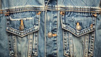 Detailed Texture of Vintage Denim Jacket with Metallic Buttons photo
