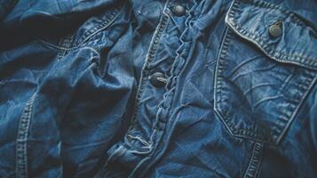Textured Denim Details. Close-up View of Blue Jeans Fabric photo