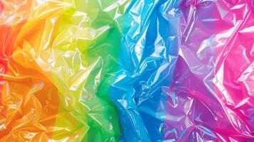 Vibrant Crumpled Holographic Rainbow Plastic Texture with Bright Multicolored Reflections photo