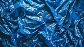 Shiny Blue Crumpled Plastic Texture photo