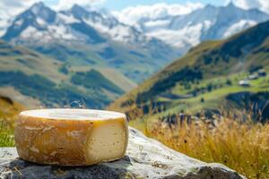 A cheese bowl on a rock in the mountains photo