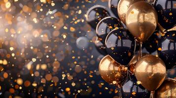 Close up of balloons with golden confetti photo