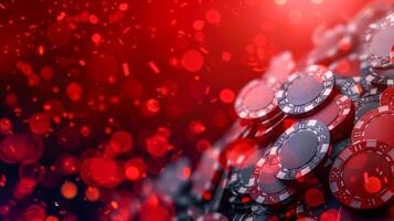 A close up of a pile of poker chips on a table, banner photo