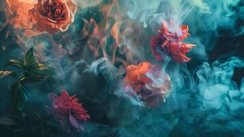 Ethereal Roses in Hazy Vivid Colors with Misty Dream-like Atmosphere photo