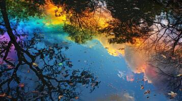 Vibrant Reflected Sunset and Luminous Rainbow Colors on Water photo