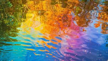 Vibrant Abstract Water Reflection Art with Autumn and Rainbow Colors photo