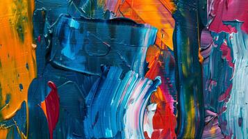 A painting depicting various colorful paint strokes photo