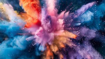 A close up of a colorful powder cloud in the air photo