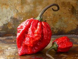 A red hot peppers on a table photo