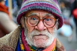 A man with a beard and glasses wearing a hat photo