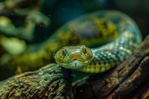 A snake on a branch above water photo
