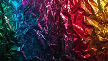 Colorful Crinkled Foil Texture with Vibrant Rainbow Gradient photo