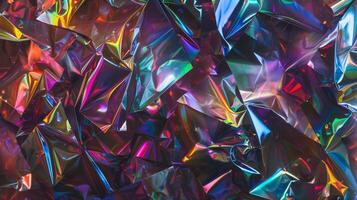 Vibrant Crinkled Holographic Foil with Multicolor Light Reflections photo