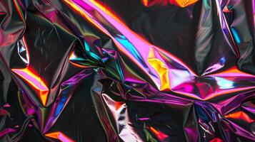 Abstract Neon Holographic Metallic Foil Texture with Vibrant Reflective Colors photo