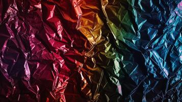 Vibrant Crinkled Foil With Rainbow Colors Background Design Texture photo