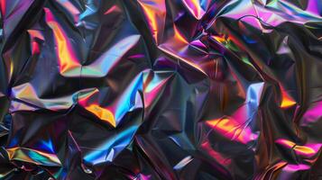 Abstract Holographic Wrinkled Paper Texture with Colorful Light Reflections photo
