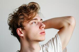 A man in a white shirt on a white background photo