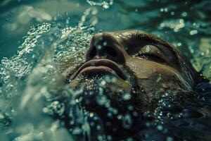 A man swimming or drowning underwater photo