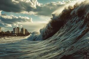 Wave crashing in city view from above photo