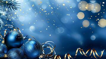 Close-up of a blue christmas ornament with ribbon photo