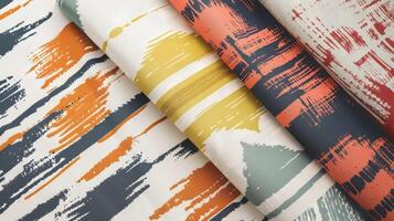 Colorful Abstract Patterned Fabric Rolls with Bold Brush Strokes photo