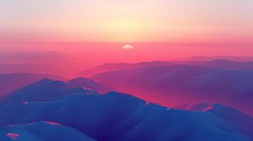 Vibrant Pastel Sunrise Over Misty Mountain Range with Soft Hues and Gradient Colors photo