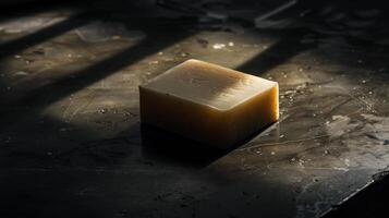 Artisanal Natural Soap Bar on a Dark Textured Background photo