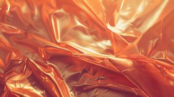 Elegant Shiny Metallic Orange Fabric Texture Background with Folds and Wrinkles photo