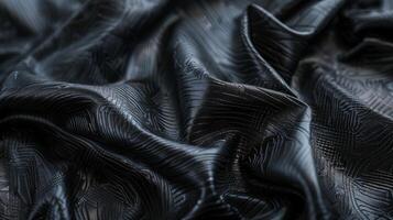 Crumpled Black Satin Fabric with Intricate Patterns photo