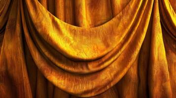 Elegant Golden Fabric Drapery Background in Close-up Detail photo