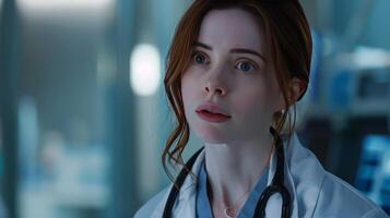 Focused Doctor in Medical Setting with Stethoscope photo