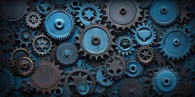 Mechanical background with gears and cogwheels. 3D rendering photo