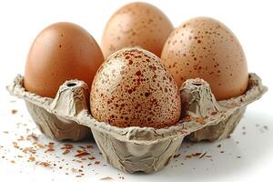 Eggs in a egg case on a white background. photo