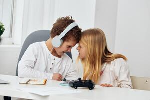 Happy Teenagers Taking Selfie with Smart Phone and Enjoying Online Connection at Home photo