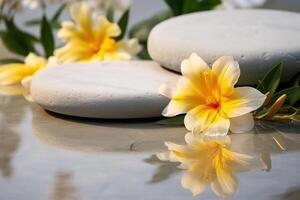 Tranquil Reflections. Harmony of Nature's Spa Therapy on Wet Rocks photo