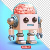 Cute robot with transparent brain, 3d. Suitable for technology and design elements vector