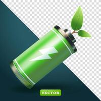 Green energy battery with plants on it, 3d. Suitable for design elements vector