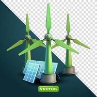 Wind turbines and solar panels green energy, 3d. Suitable for design elements vector