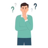 Thinking man surrounded by question mark.Choice, problem solving concept. vector