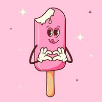 Vintage ice cream in Retro style. Groovy character with arms and legs vector