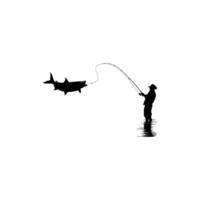Silhouette of the Fisherman or Angler Catch Fish, can use for Art Illustration, Logo Gram, Sticker, or Graphic Design Element vector