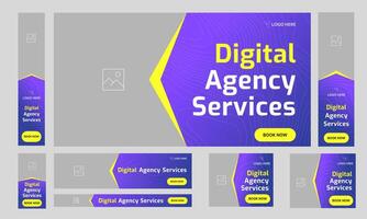 Digital agency services web bundle banner design for social media post, customizable web set banner design. vector