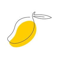 Mango conceptual logo design in continuous outline drawing. Drupe fruit in one line art style with abstract color spot. Exotic sweet vitamin. Edible stone fruit hand drawn flat illustration vector